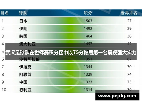 武汉足球队在世锦赛积分榜中以75分稳居第一名展现强大实力